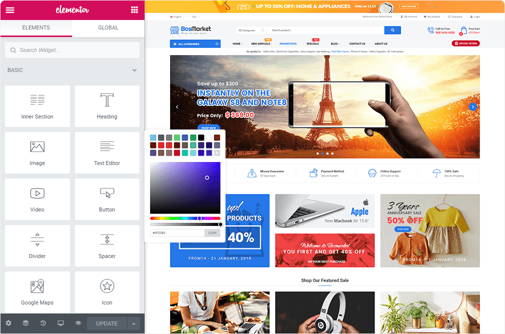 Elementor - BosMarket - Multi Vendor MarketPlace WooCommerce WordPress Theme